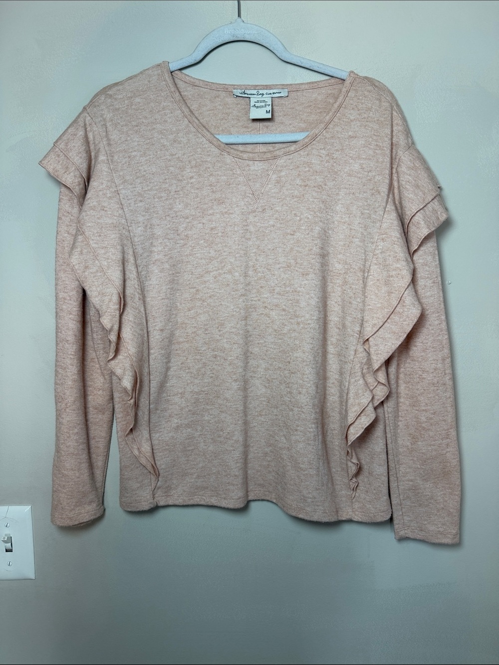 American Rag Blush Ruffle-Trim Long Sleeve Sweatshirt. Size Medium